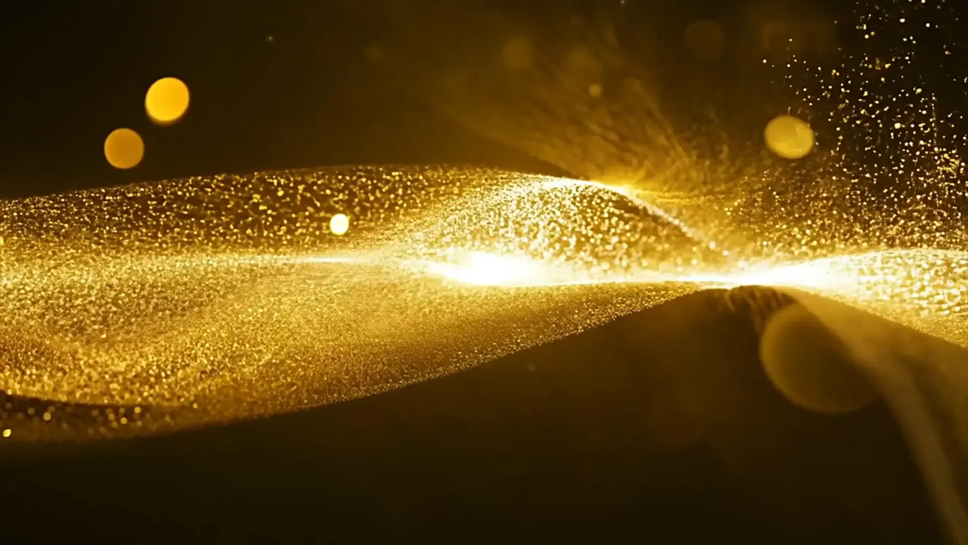 Golden Light Wave with Sparkling Particles Overlay for Luxurious Visuals